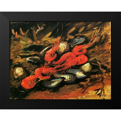 Mussels Shrimp Black Modern Wood Framed Art Print by Van Gogh, Vincent