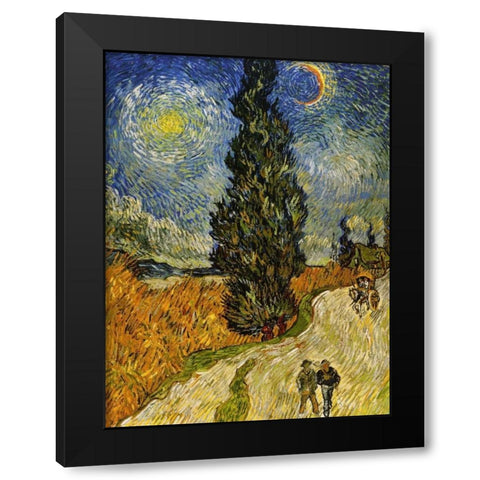Road Cypress And Star Black Modern Wood Framed Art Print with Double Matting by Van Gogh, Vincent