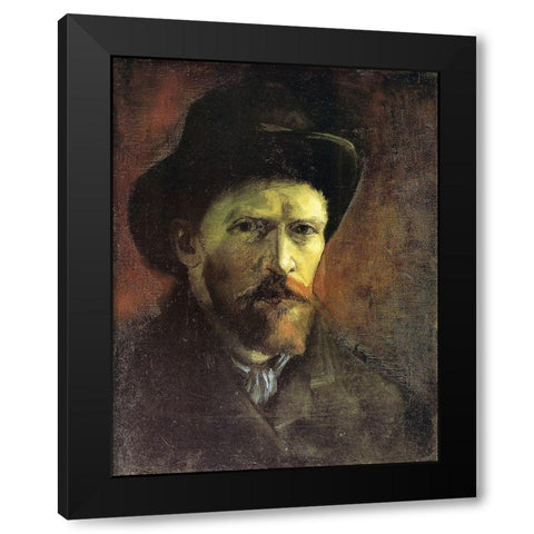 Self Portrait Dark Felt Hat Black Modern Wood Framed Art Print with Double Matting by Van Gogh, Vincent
