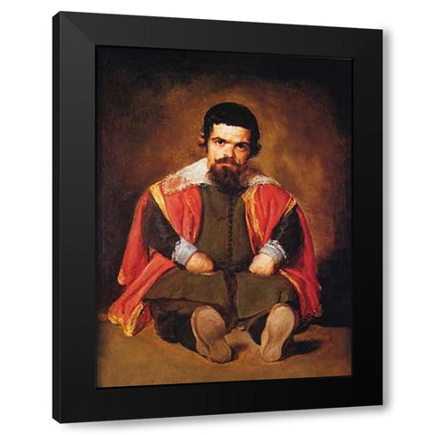 A Dwarf Sitting On The Floor Black Modern Wood Framed Art Print by Velazquez, Diego
