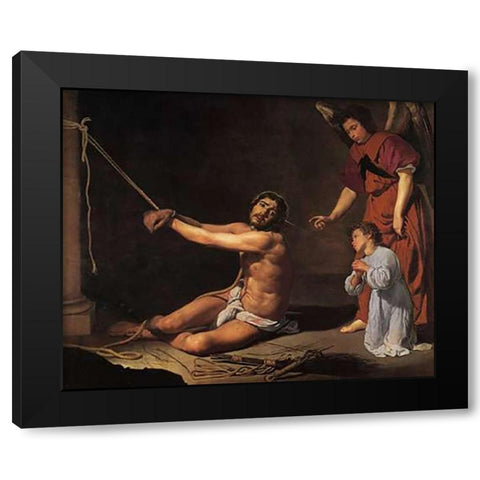 Museumist At The Column Black Modern Wood Framed Art Print by Velazquez, Diego