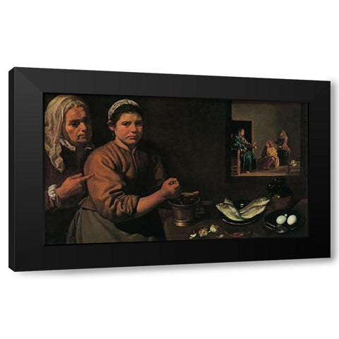 Museumist In The House Of Martha And Mary Black Modern Wood Framed Art Print with Double Matting by Velazquez, Diego