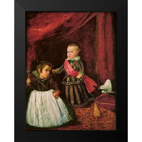 Don Baltasar And His Dwarf Black Modern Wood Framed Art Print by Velazquez, Diego