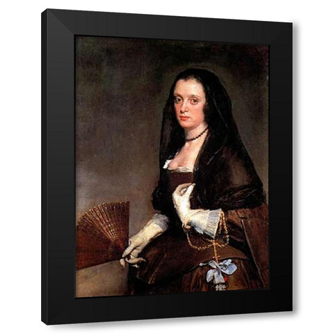 Lady With A Fan Black Modern Wood Framed Art Print with Double Matting by Velazquez, Diego