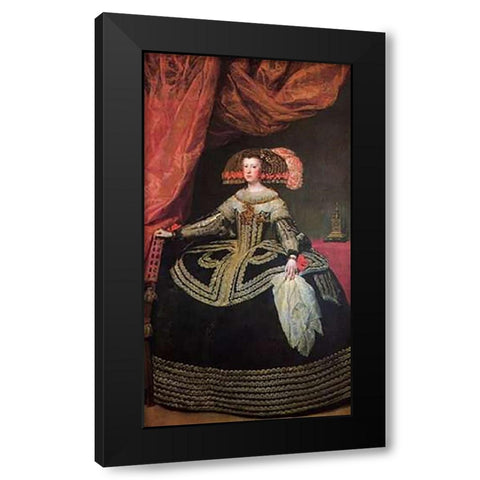Queen Mariana Black Modern Wood Framed Art Print with Double Matting by Velazquez, Diego