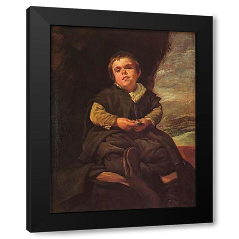 The Dwarf Francisco Lezcano Black Modern Wood Framed Art Print with Double Matting by Velazquez, Diego