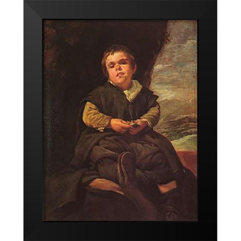 The Dwarf Francisco Lezcano Black Modern Wood Framed Art Print by Velazquez, Diego