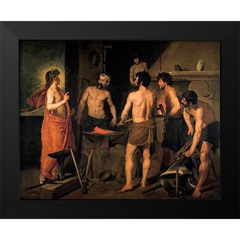 The Forge Of Vulcan Black Modern Wood Framed Art Print by Velazquez, Diego