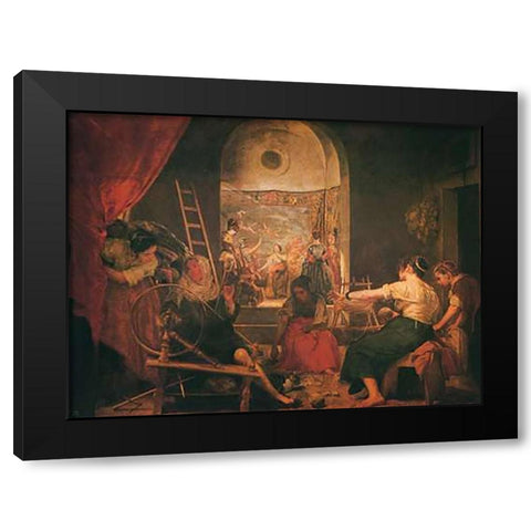 The Spinners The Fable Of Arachne Black Modern Wood Framed Art Print by Velazquez, Diego