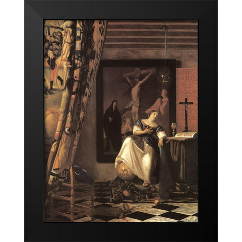 Allegory Of Faith Black Modern Wood Framed Art Print by Vermeer, Johannes