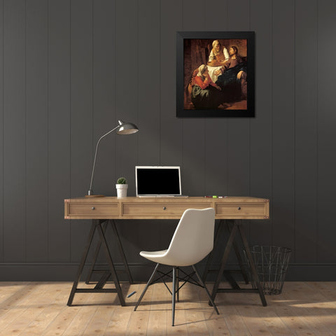 Christ In The House Of Mary And Martha Black Modern Wood Framed Art Print by Vermeer, Johannes