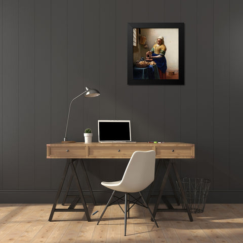 Milkmaid Black Modern Wood Framed Art Print by Vermeer, Johannes
