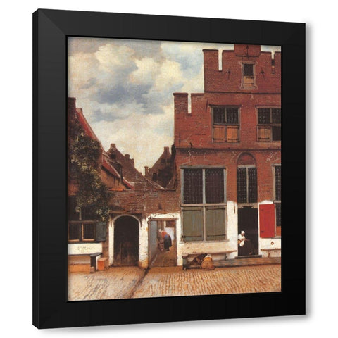 The Little Street Black Modern Wood Framed Art Print with Double Matting by Vermeer, Johannes