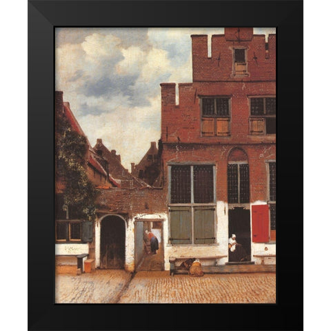 The Little Street Black Modern Wood Framed Art Print by Vermeer, Johannes