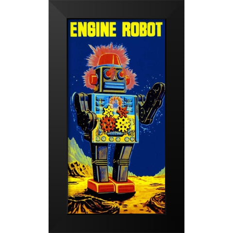 Engine Robot Black Modern Wood Framed Art Print by Retrobot