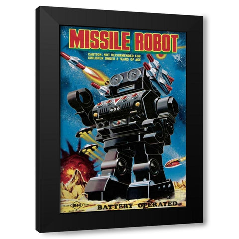 Missile Robot Black Modern Wood Framed Art Print with Double Matting by Retrobot