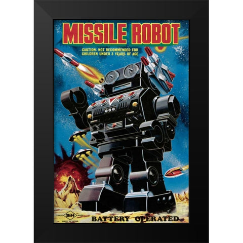 Missile Robot Black Modern Wood Framed Art Print by Retrobot