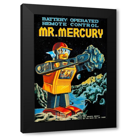 Battery Operated Remote Control Mr. Mercury Black Modern Wood Framed Art Print by Retrobot
