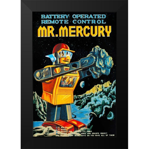 Battery Operated Remote Control Mr. Mercury Black Modern Wood Framed Art Print by Retrobot