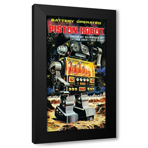 Battery Operated Piston Robot Black Modern Wood Framed Art Print by Retrobot