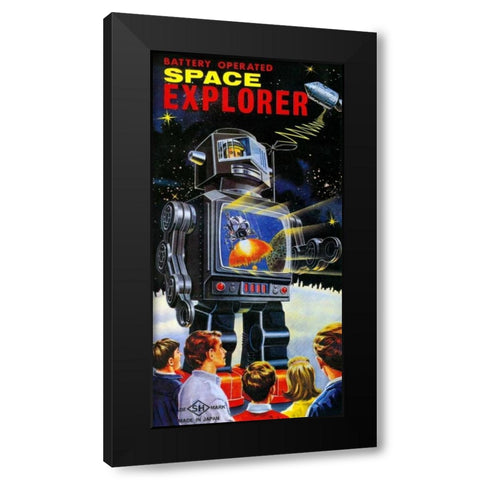 Battery Operated Space Explorer Black Modern Wood Framed Art Print by Retrobot