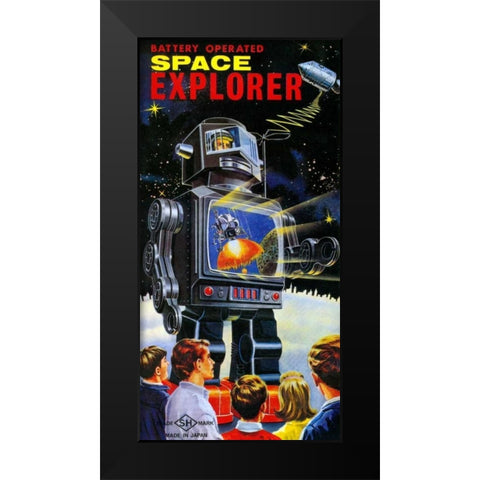 Battery Operated Space Explorer Black Modern Wood Framed Art Print by Retrobot