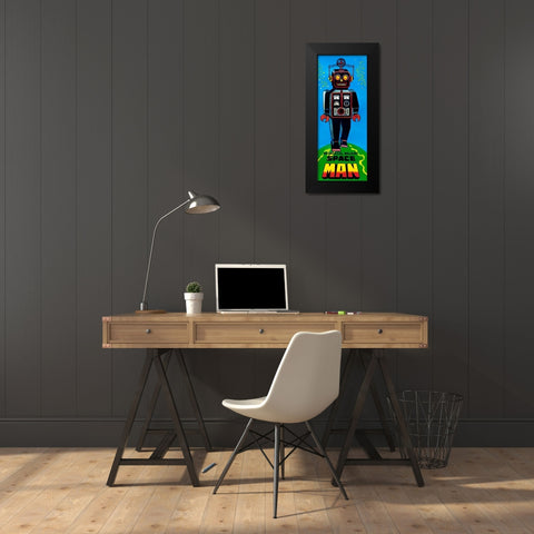 Mechanical Walking Space Man Black Modern Wood Framed Art Print by Retrobot