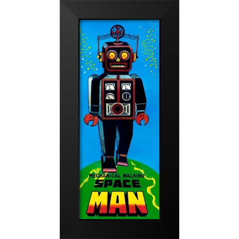Mechanical Walking Space Man Black Modern Wood Framed Art Print by Retrobot