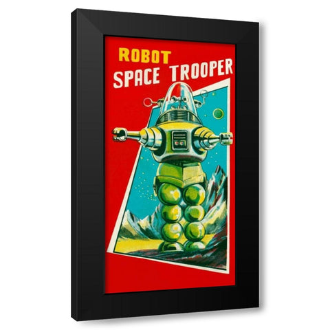 Robot Space Trooper Black Modern Wood Framed Art Print by Retrobot