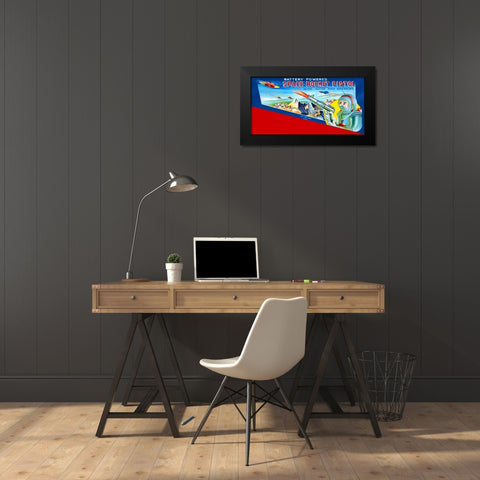 Space Rocket Pistol Black Modern Wood Framed Art Print by Retrobot