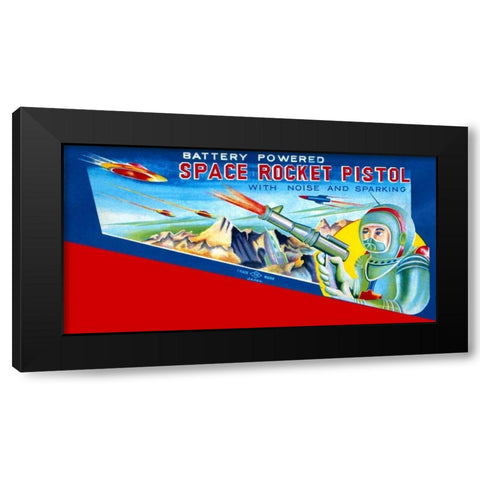 Space Rocket Pistol Black Modern Wood Framed Art Print by Retrobot