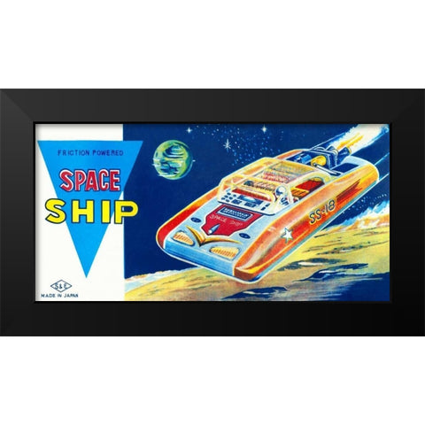Friction Powered Space Ship SS-18 Black Modern Wood Framed Art Print by Retrobot