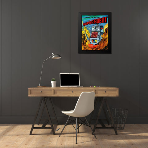 Super Robot Black Modern Wood Framed Art Print by Retrobot