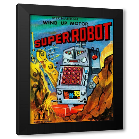 Super Robot Black Modern Wood Framed Art Print by Retrobot