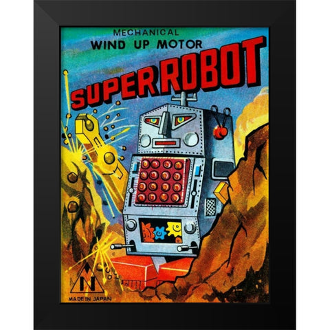 Super Robot Black Modern Wood Framed Art Print by Retrobot