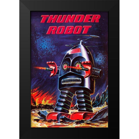 Thunder Robot Black Modern Wood Framed Art Print by Retrobot