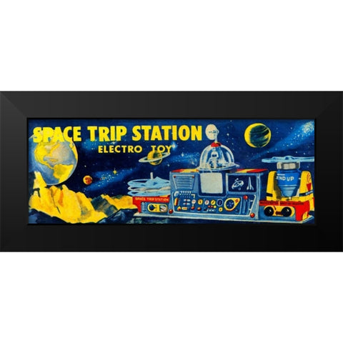Space Trip Station Electro Toy Black Modern Wood Framed Art Print by Retrobot