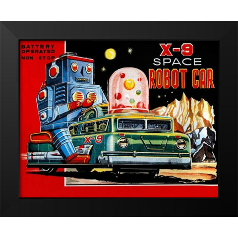 X-9 Space Robot Car Black Modern Wood Framed Art Print by Retrobot
