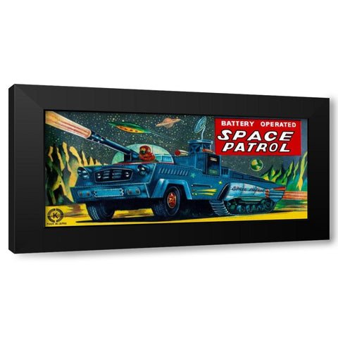 Space Patrol Black Modern Wood Framed Art Print by Retrobot