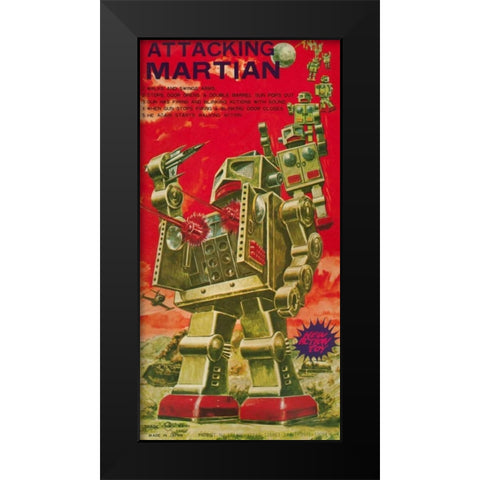 Attacking Martian Black Modern Wood Framed Art Print by Retrobot