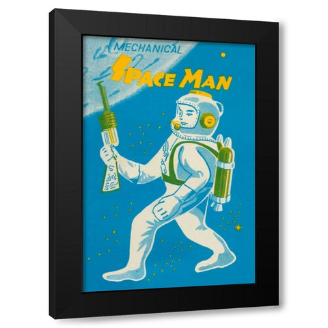 Mechanical Space Man Black Modern Wood Framed Art Print by Retrobot