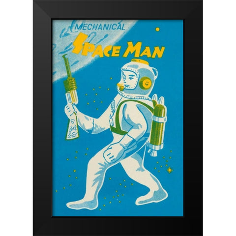 Mechanical Space Man Black Modern Wood Framed Art Print by Retrobot