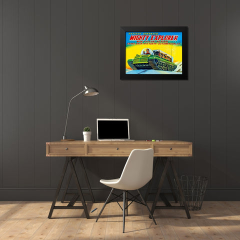Mighty Explorer with Piston Action Black Modern Wood Framed Art Print by Retrobot