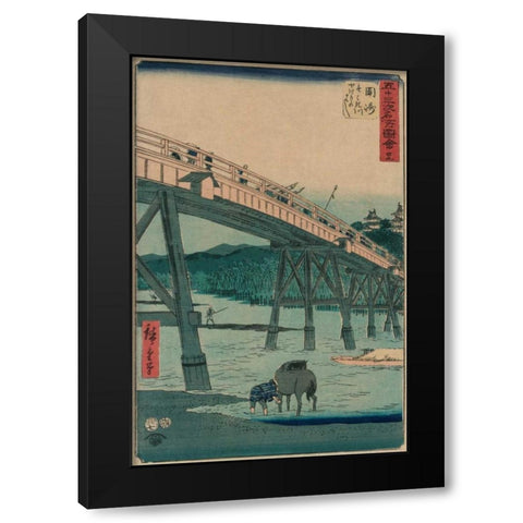 Okazaki Black Modern Wood Framed Art Print by Hiroshige, Ando