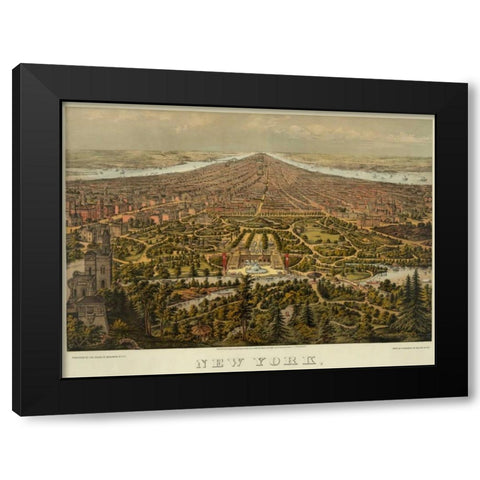 Birds-eye view of Manhattan, New York Black Modern Wood Framed Art Print with Double Matting by Unknown