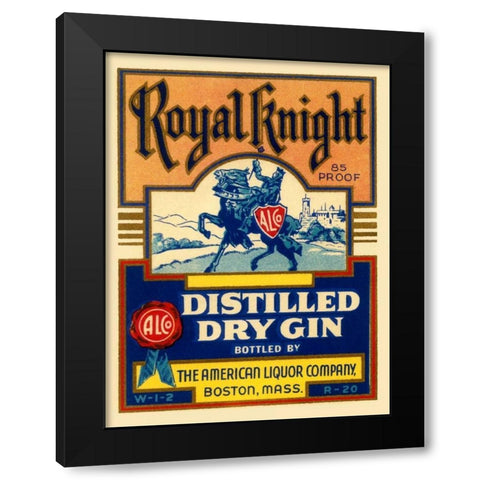Royal Knight Distilled Dry Gin Black Modern Wood Framed Art Print with Double Matting by Vintage Booze Labels