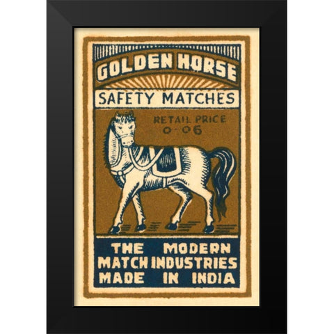 Golden Horse Safety Matches Black Modern Wood Framed Art Print by Phillumenart