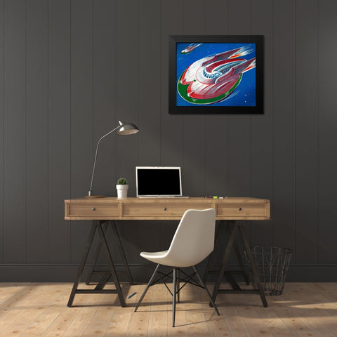 UFO Black Modern Wood Framed Art Print by Retrobot