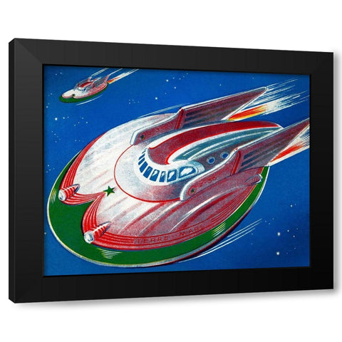 UFO Black Modern Wood Framed Art Print by Retrobot