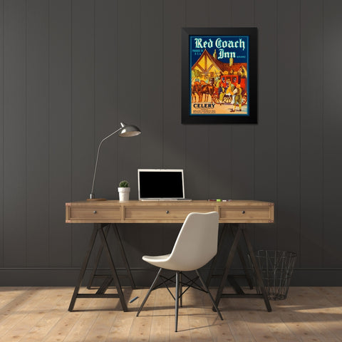 Red Coach Inn Celery Black Modern Wood Framed Art Print by Retrolabel